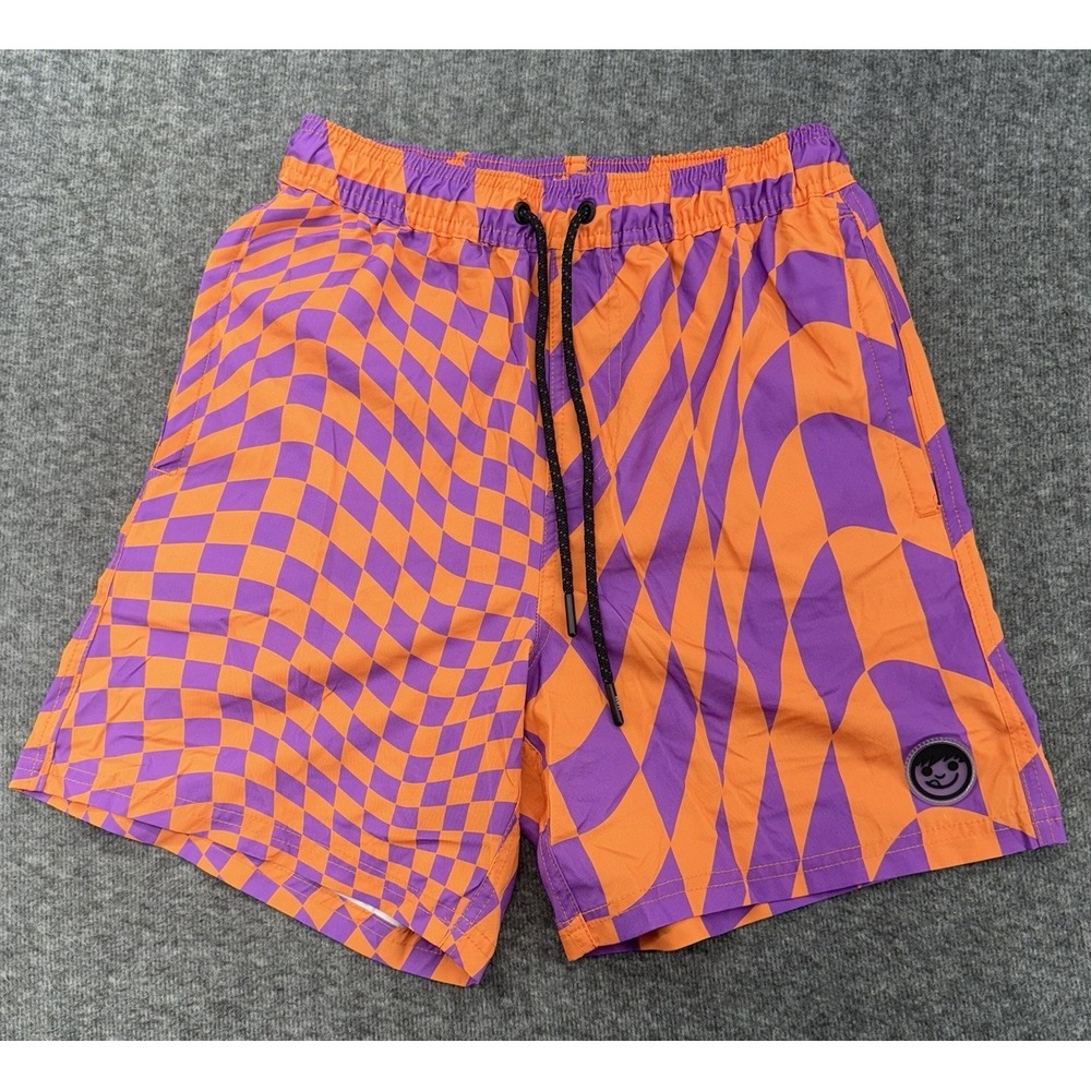 Neff Swim Trunks Mens Medium Orange Purple Swimsuit Board Shorts Unlined